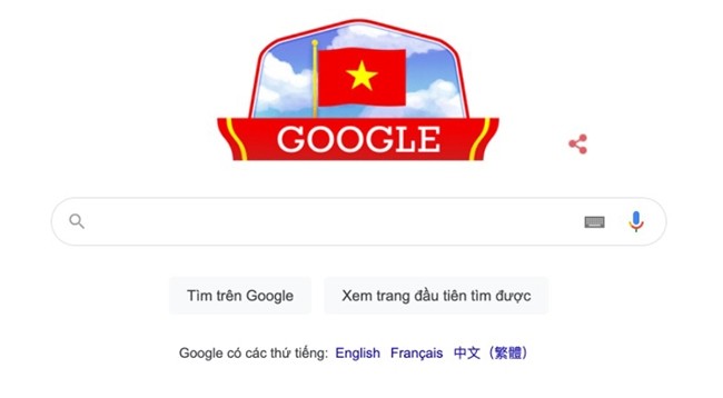 Изображение вьетнамского государственного флага на главной странице Google.