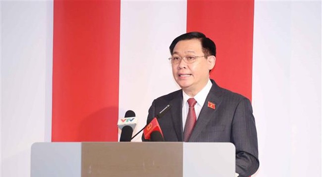 Председатель НС Выонг Динь Хюэ выступает на бизнес-форуме Вьетнам-Австрия. Фото: VNA