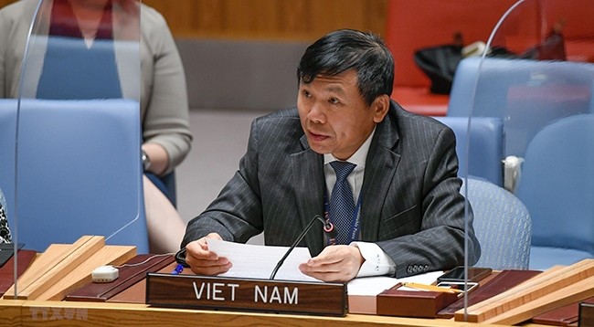 Глава Постоянной миссии Вьетнама при ООН, Посол Данг Динь Кюи выступает на заседании. Фото: VNA