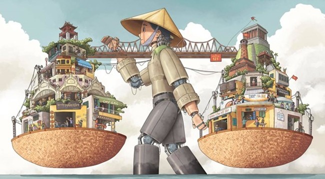 «Ханой на коромыслах с корзинами». Автор: Данг Тхай Туан