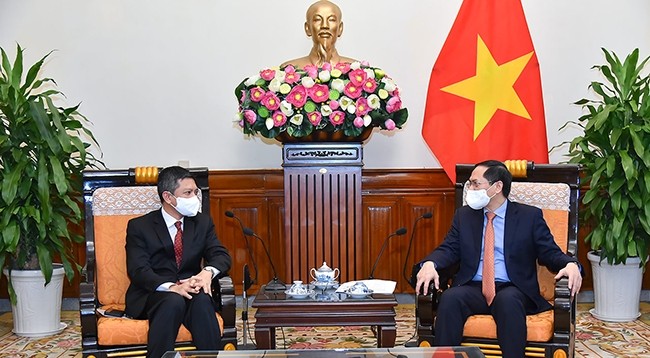 Министр иностранных дел Буй Тхань Шон (справа) и Посол Индонезии во Вьетнаме Денни Абди. Фото: МИД Вьетнама