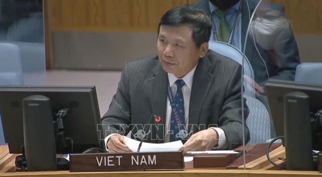 Посол Данг Динь Кюи, глава постоянной миссии Вьетнама при ООН, на заседании. Фото: VNA