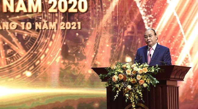 Президент Нгуен Суан Фук выступает на церемонии. Фото: Хай Нгуен