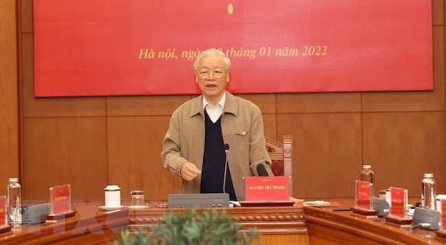 Генеральный секретарь ЦК КПВ Нгуен Фу Чонг выступает на заседании. Фото: VNA