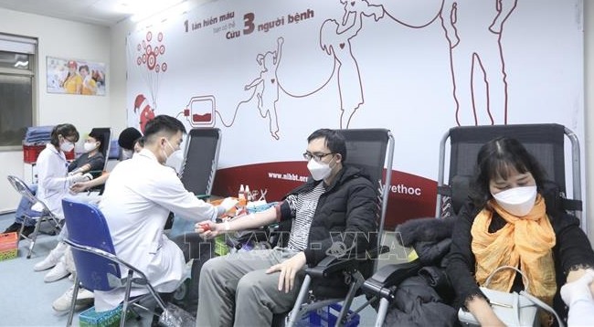 Добровольцы принимают участие в донорстве крови. Фото: VNA 