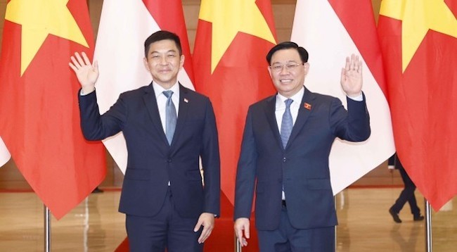 Председатель НС Вьетнама Выонг Динь Хюэ (справа) и Председатель Парламента Сингапура Тан Чуан-Джин. Фото: VNA